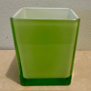 Teleflora, square, frosted, green vase. 4”x4.75” made in Poland